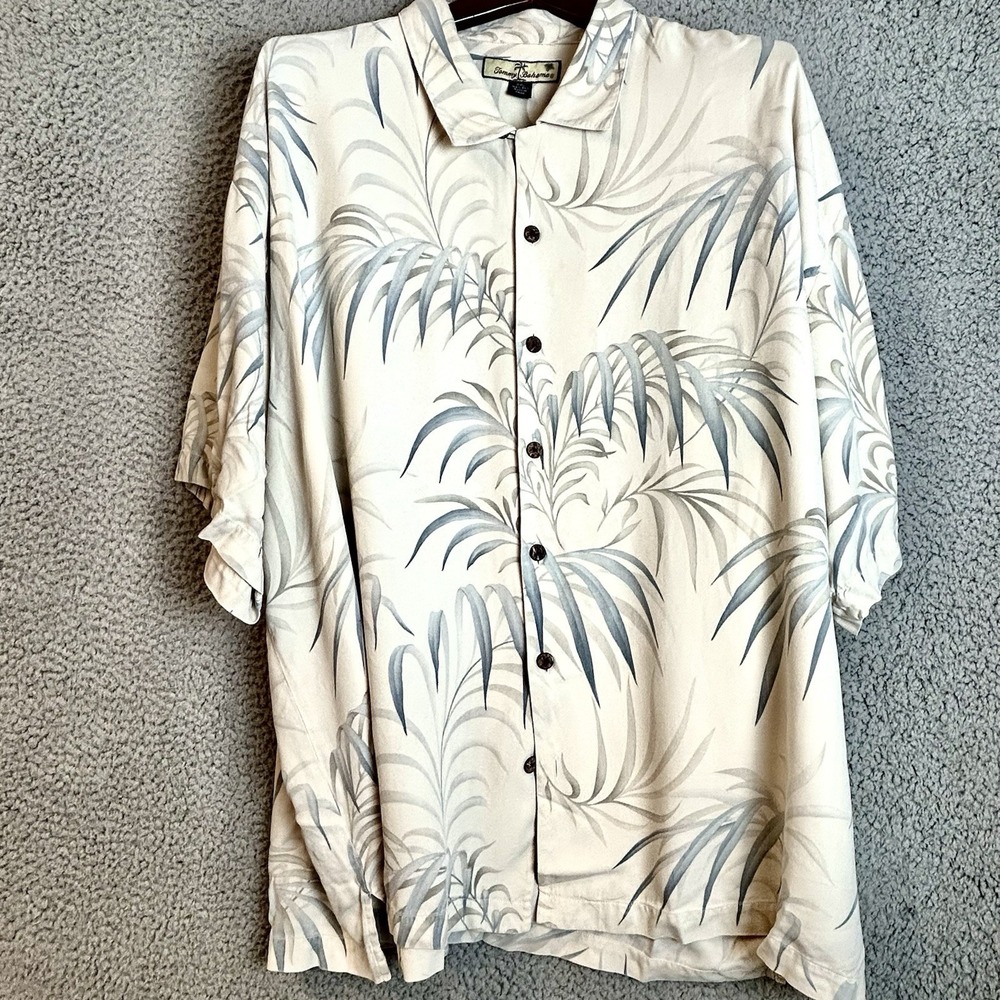 Tommy Bahama Floral Shirt Mens XXL 100% Silk Tropical Leaf Print Button Up